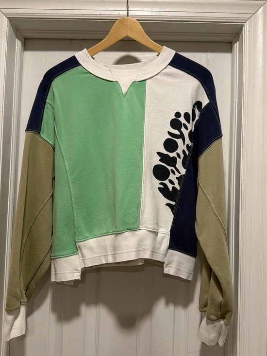 FP Movement by Free People Tops - Free People Movement Colorblock Crewneck Sweater in Green, White, Navy & Olive